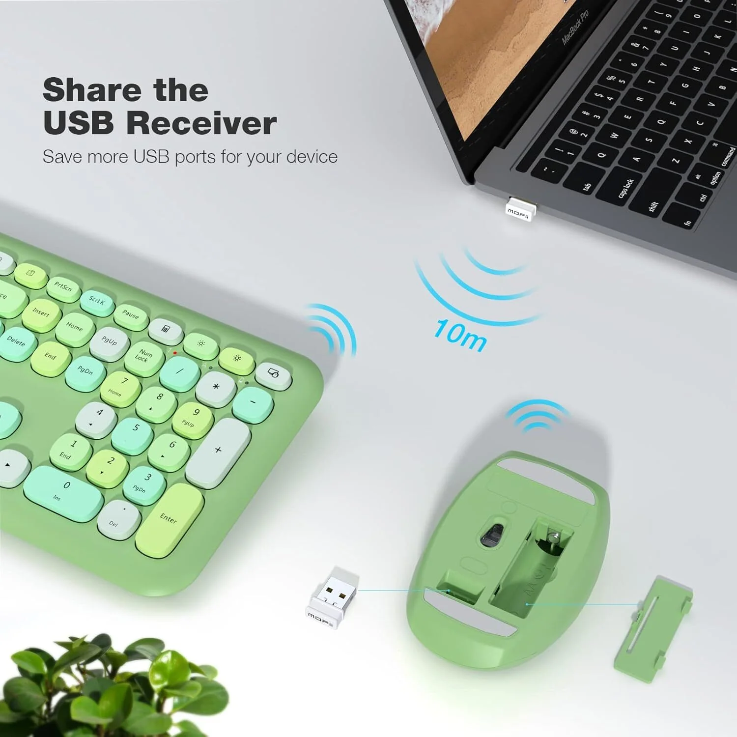 Deluxe Colourful Wireless Mechanical Keyboard and Mouse Combo Set (Green Mixed) - Image 3