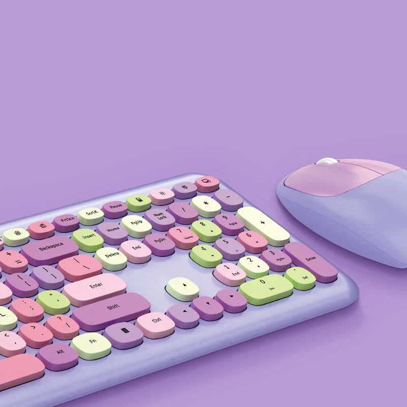 Deluxe Colourful Wireless Mechanical Keyboard and Mouse Combo Set (Purple Mixed) - Image 2