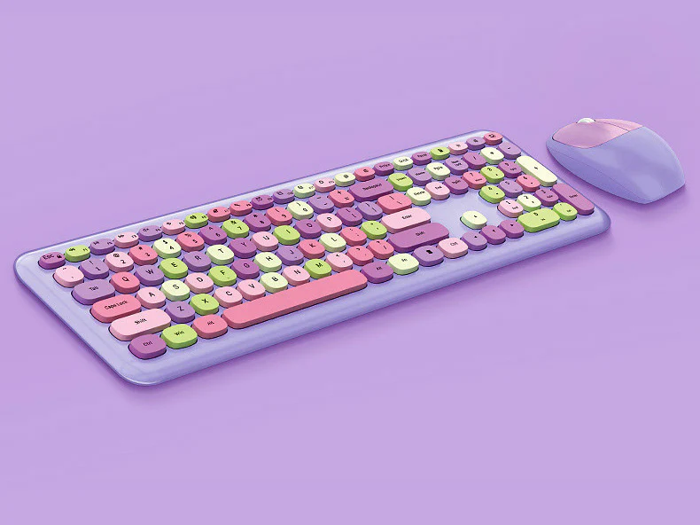 Deluxe Colourful Wireless Mechanical Keyboard and Mouse Combo Set (Purple Mixed) - Image 4
