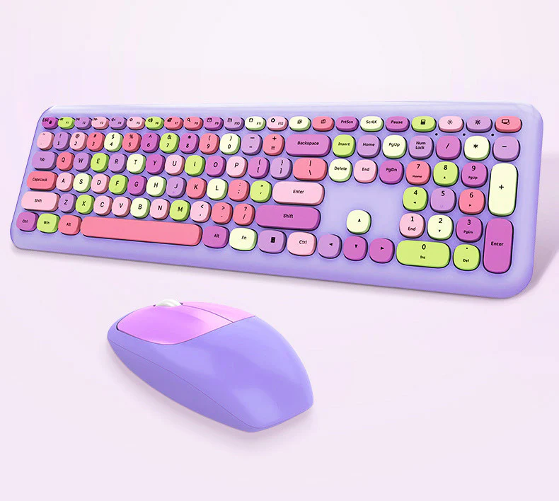 Deluxe Colourful Wireless Mechanical Keyboard and Mouse Combo Set (Purple Mixed) - Image 5