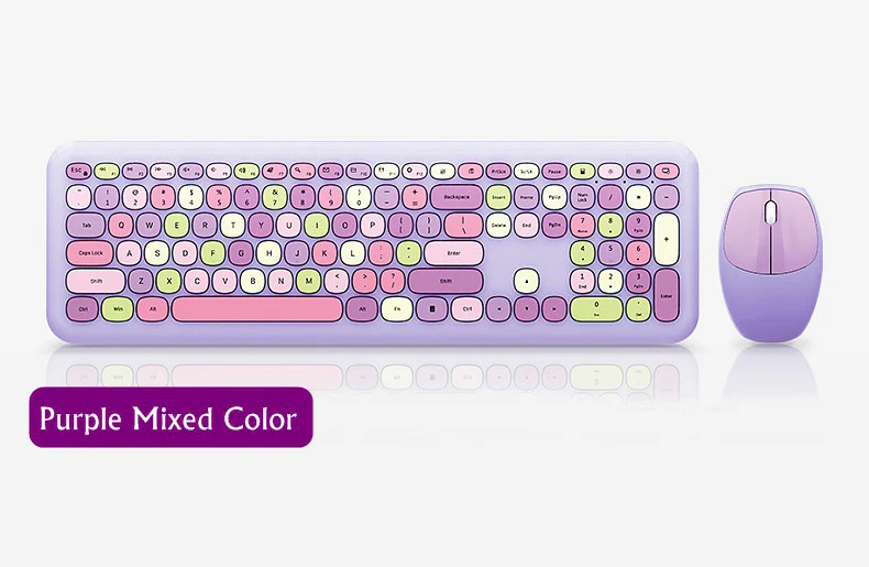 Deluxe Colourful Wireless Mechanical Keyboard and Mouse Combo Set (Purple Mixed) - Image 8