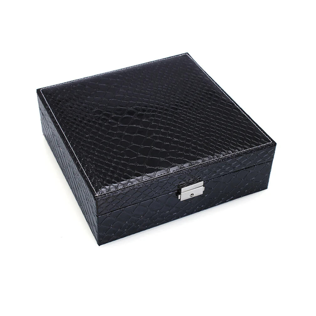 Deluxe Crocodile Leather Look Jewellery Box Storage Case Organiser (Black) - Image 10