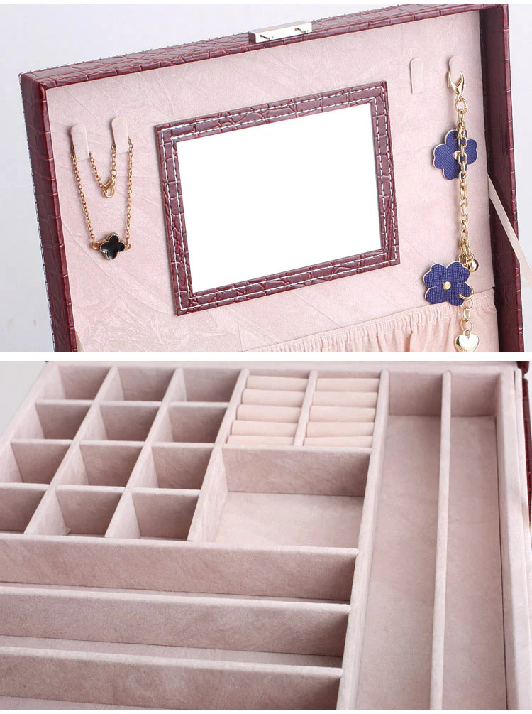 Deluxe Crocodile Leather Look Jewellery Box Storage Case Organiser (Black) - Image 11