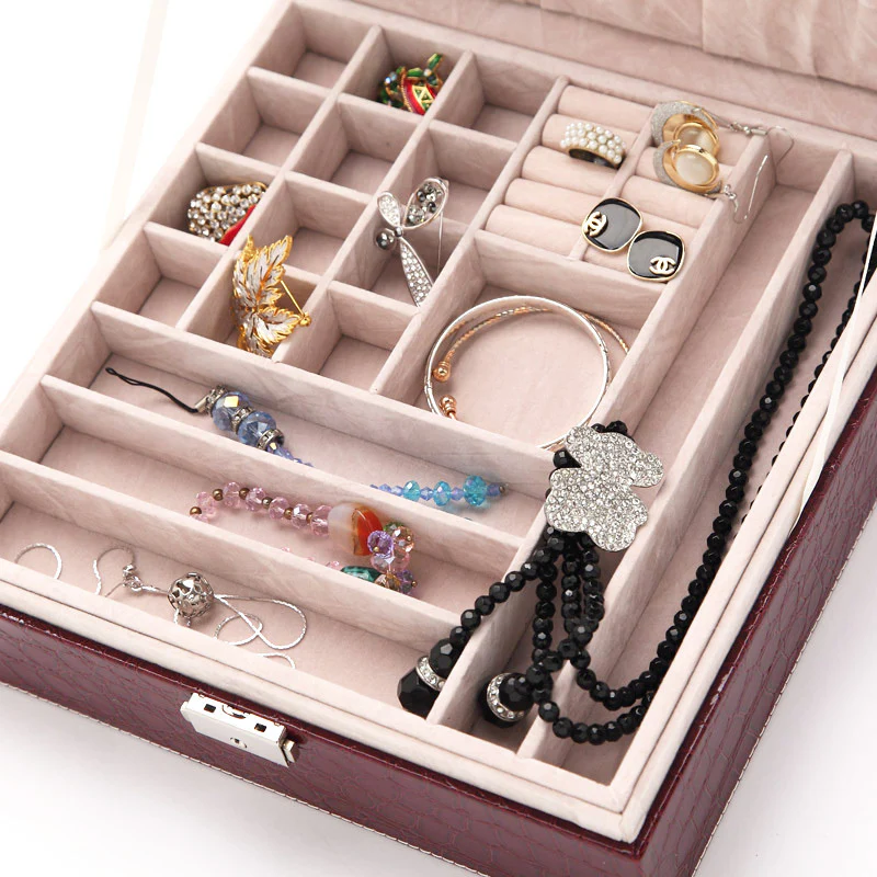 Deluxe Crocodile Leather Look Jewellery Box Storage Case Organiser (Black) - Image 12