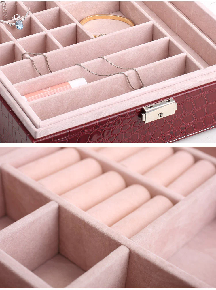 Deluxe Crocodile Leather Look Jewellery Box Storage Case Organiser (Black) - Image 14
