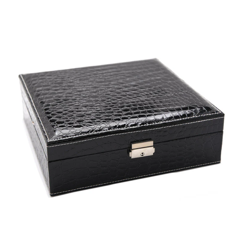 Deluxe Crocodile Leather Look Jewellery Box Storage Case Organiser (Black) - Image 2
