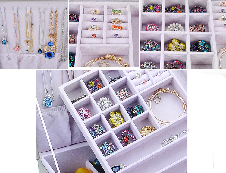 Deluxe Crocodile Leather Look Jewellery Box Storage Case Organiser (Black) - Image 9