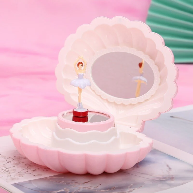 Deluxe Multifunction Dancing Ballerina Shell Music Box Jewellery Organiser (Pink) - Image 12