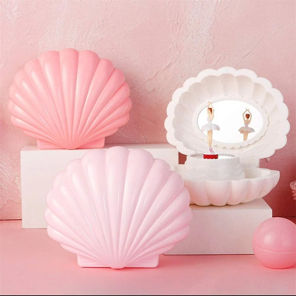Deluxe Multifunction Dancing Ballerina Shell Music Box Jewellery Organiser (Pink) - Image 13