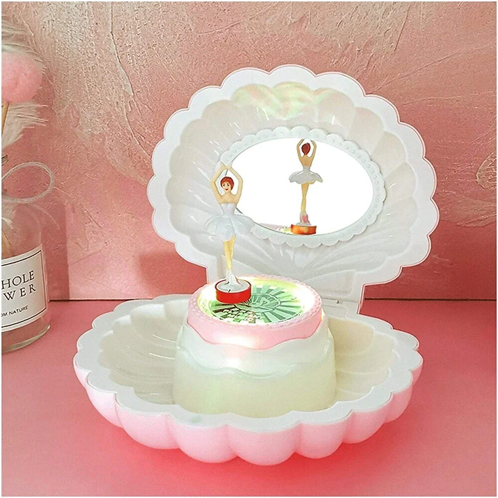 Deluxe Multifunction Dancing Ballerina Shell Music Box Jewellery Organiser (Pink) - Image 17