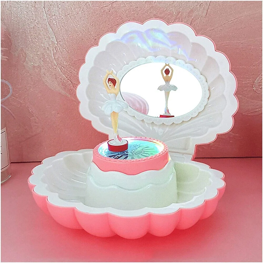 Deluxe Multifunction Dancing Ballerina Shell Music Box Jewellery Organiser (Pink) - Image 4