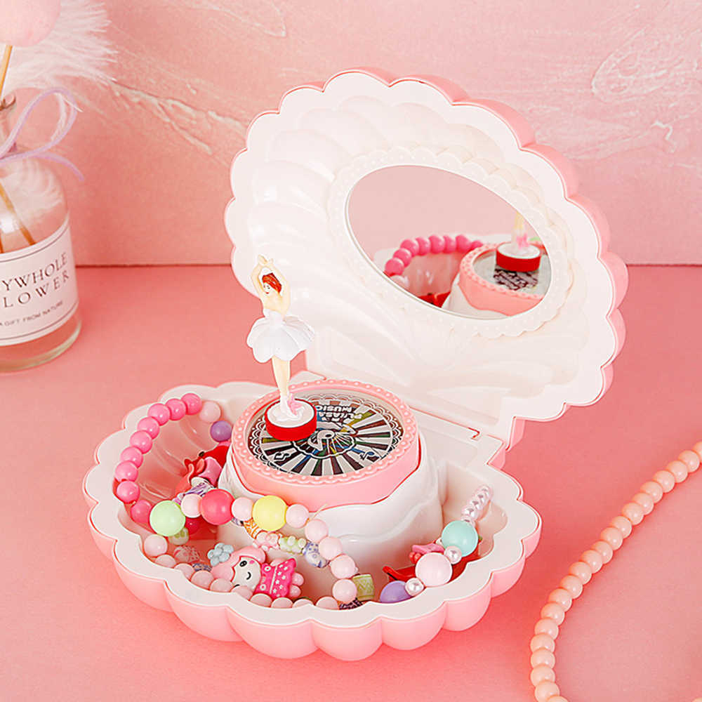 Deluxe Multifunction Dancing Ballerina Shell Music Box Jewellery Organiser (Pink) - Image 5