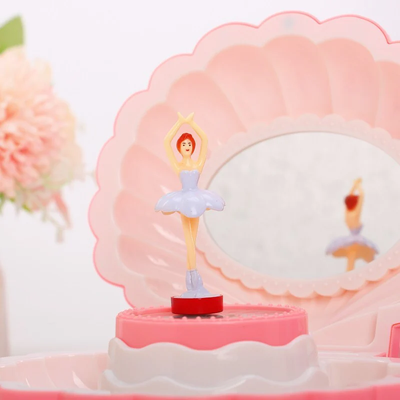 Deluxe Multifunction Dancing Ballerina Shell Music Box Jewellery Organiser (Pink) - Image 7