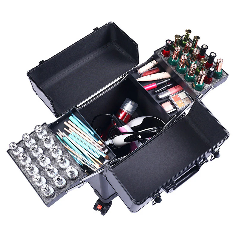 Deluxe Professional Beauty Makeup Cosmetic Suitcase Travel Organizer Luggage - Image 14