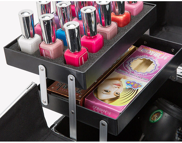 Deluxe Professional Beauty Makeup Cosmetic Suitcase Travel Organizer Luggage - Image 4