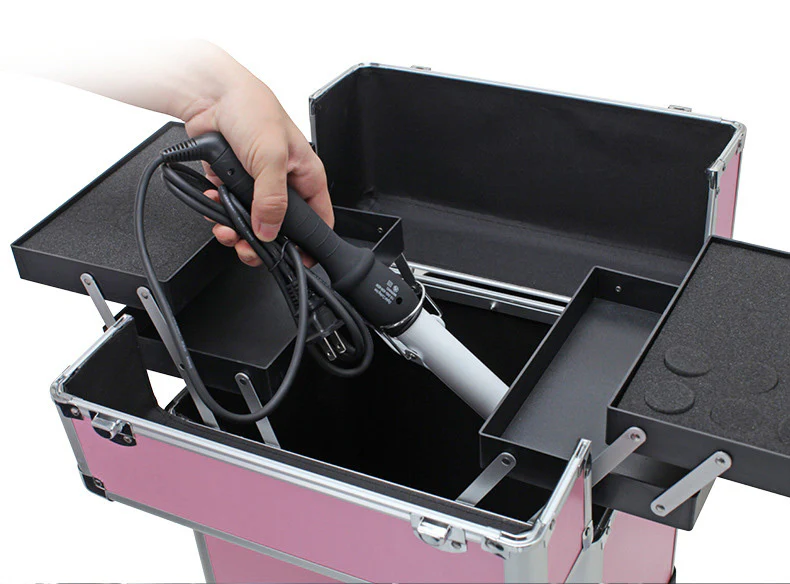 Deluxe Professional Beauty Makeup Cosmetic Suitcase Travel Organizer Luggage (Pink) - Image 10
