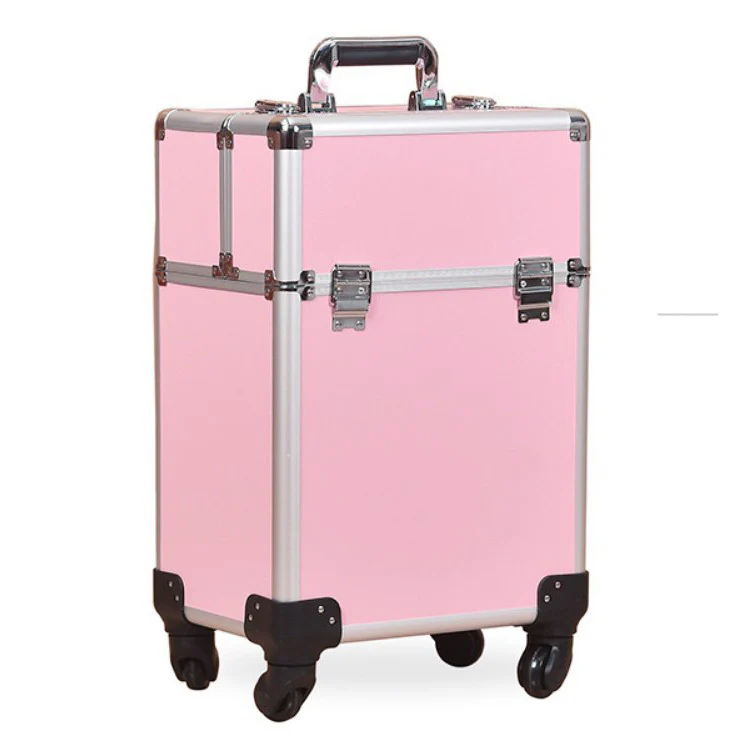 Deluxe Professional Beauty Makeup Cosmetic Suitcase Travel Organizer Luggage (Pink) - Image 11
