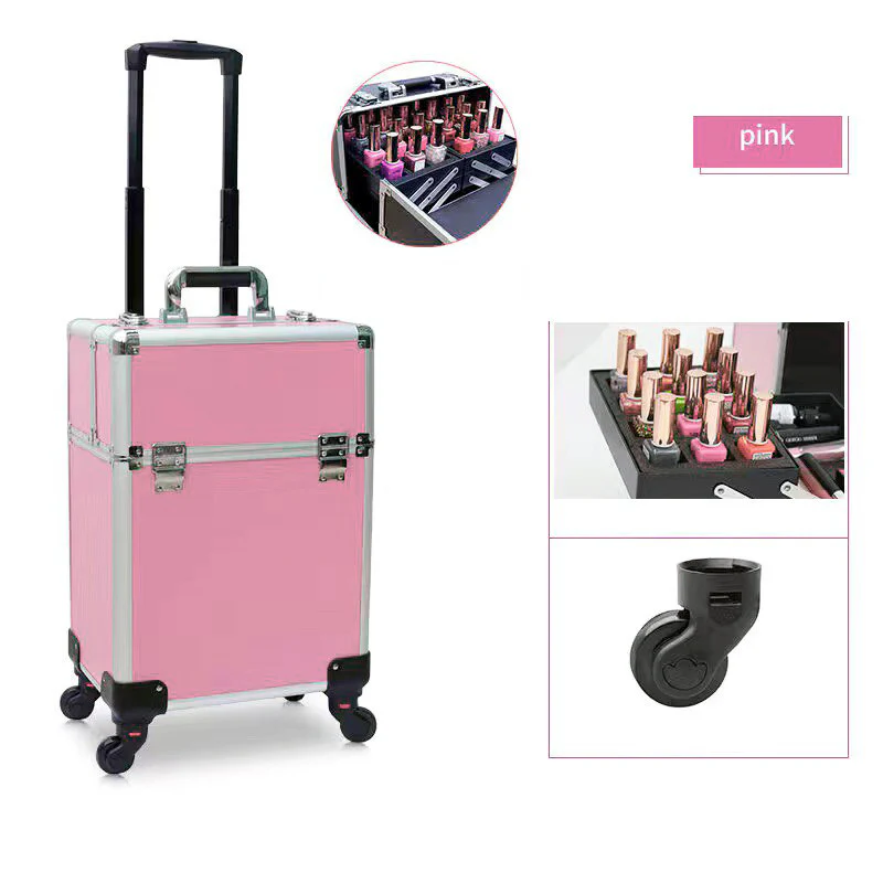 Deluxe Professional Beauty Makeup Cosmetic Suitcase Travel Organizer Luggage (Pink) - Image 5