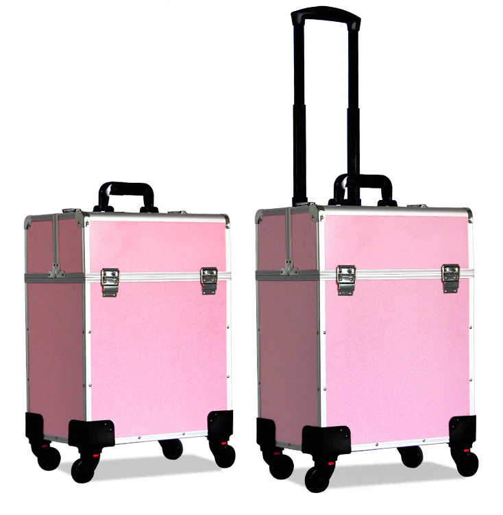 Deluxe Professional Beauty Makeup Cosmetic Suitcase Travel Organizer Luggage (Pink) - Image 9