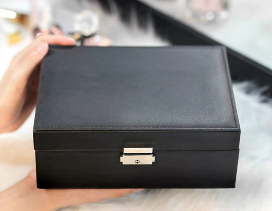 Deluxe PU Leather Jewellery Box Storage Case Organiser (Black) - Image 10