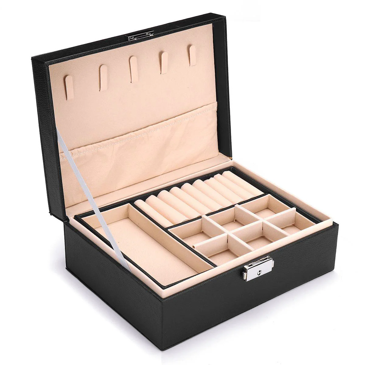 Deluxe PU Leather Jewellery Box Storage Case Organiser (Black) - Image 14