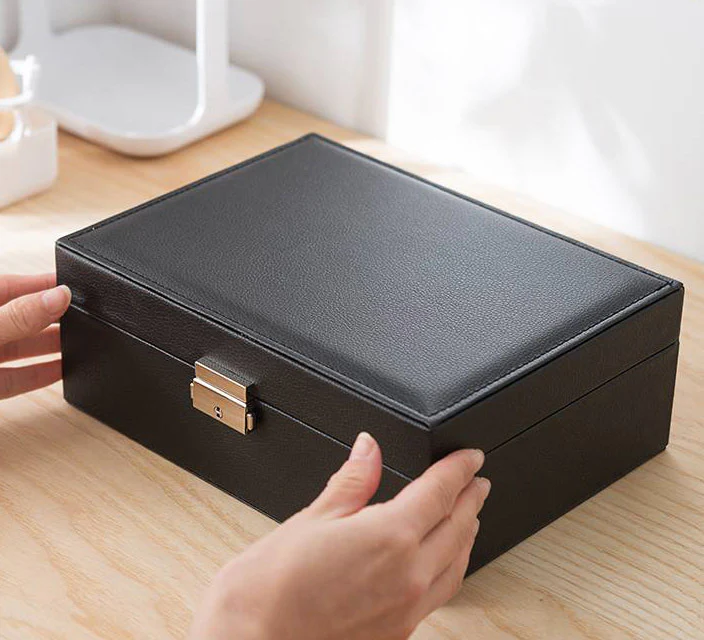Deluxe PU Leather Jewellery Box Storage Case Organiser (Black) - Image 5