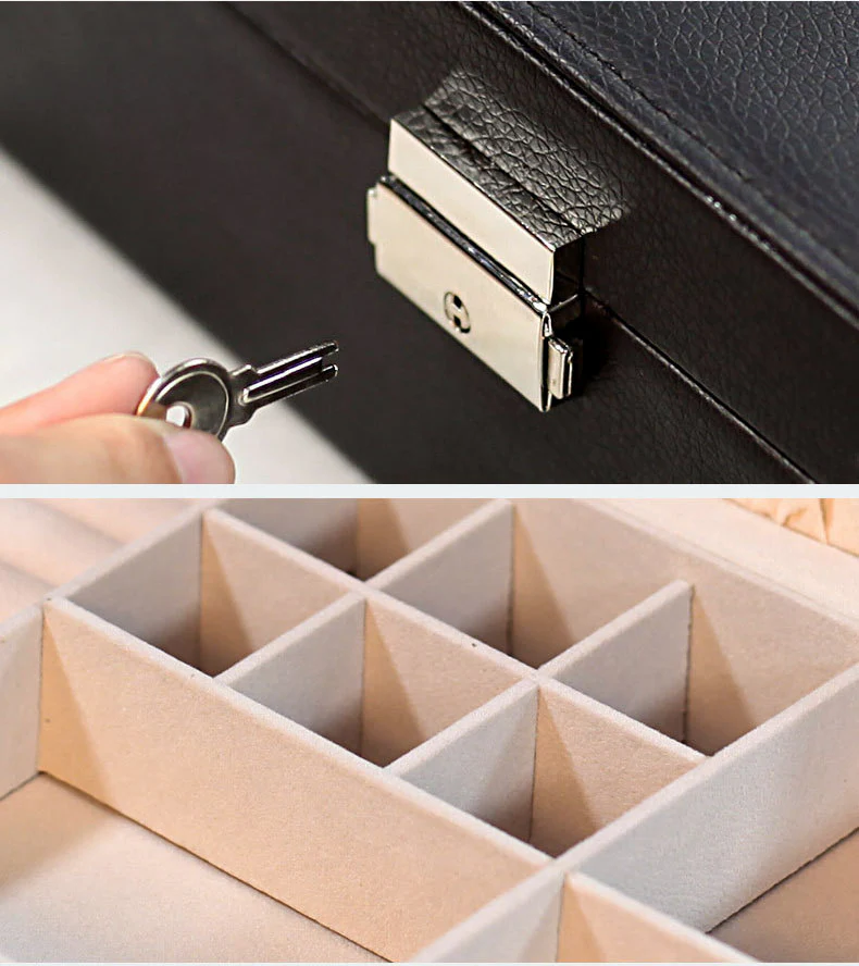 Deluxe PU Leather Jewellery Box Storage Case Organiser (Black) - Image 6