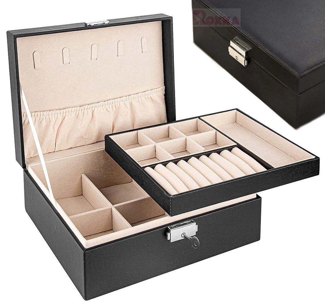 Deluxe PU Leather Jewellery Box Storage Case Organiser (Black) - Image 7