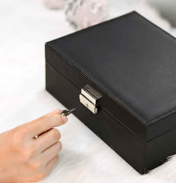 Deluxe PU Leather Jewellery Box Storage Case Organiser (Black) - Image 8