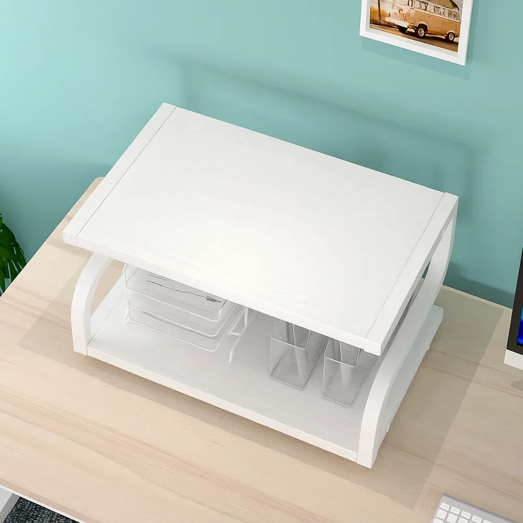 Deluxe Rustic Oak Desktop Shelf Wood & Steel Printer Stand Storage Rack Organizer (White) - Image 13