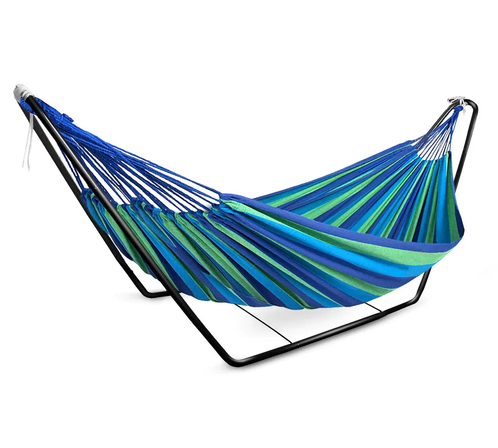 Deluxe Steel Hammock Stand & Cotton Hammock Combo Set (Blue) - Image 7
