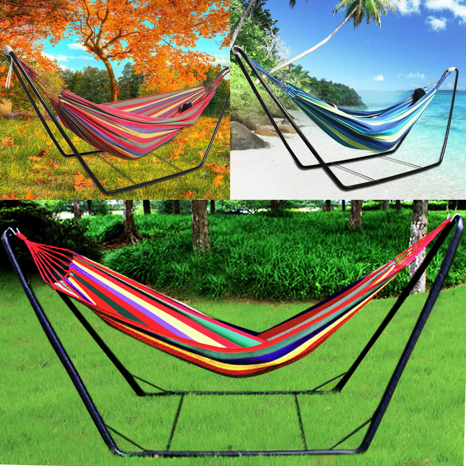 Deluxe Steel Hammock Stand & Cotton Hammock Combo Set (Blue) - Image 8
