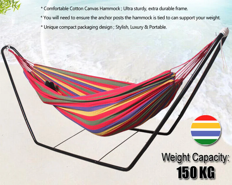 Deluxe Steel Hammock Stand & Cotton Hammock Combo Set (Red) - Image 5