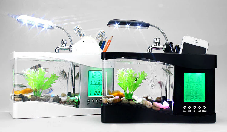 Desktop Aquarium USB Fish Tank/Alarm Clock/Lamp (Black) - Image 10