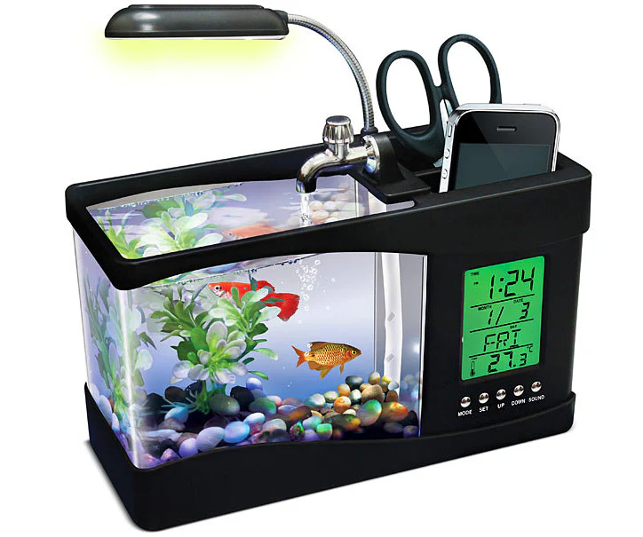 Desktop Aquarium USB Fish Tank/Alarm Clock/Lamp (Black) - Image 13