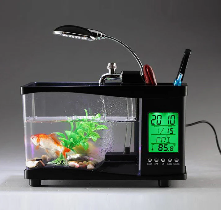Desktop Aquarium USB Fish Tank/Alarm Clock/Lamp (Black) - Image 2
