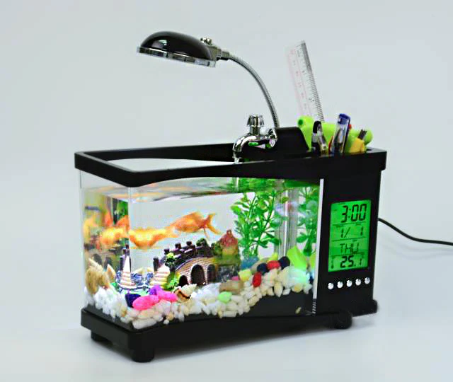 Desktop Aquarium USB Fish Tank/Alarm Clock/Lamp (Black) - Image 7