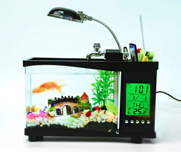 Desktop Aquarium USB Fish Tank/Alarm Clock/Lamp (Black) - Image 9