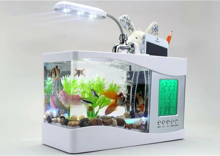 Desktop Aquarium USB Fish Tank/Alarm Clock/Lamp (White) - Image 8