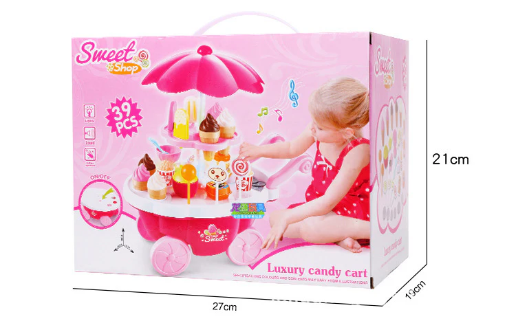 Dessert Trolley Mini Ice Cream Cart Pretend Food Toy Play Set - Image 10