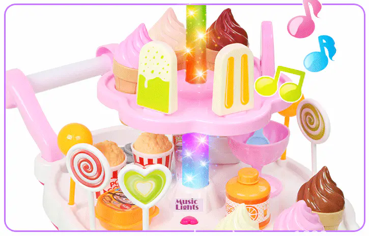 Dessert Trolley Mini Ice Cream Cart Pretend Food Toy Play Set - Image 12