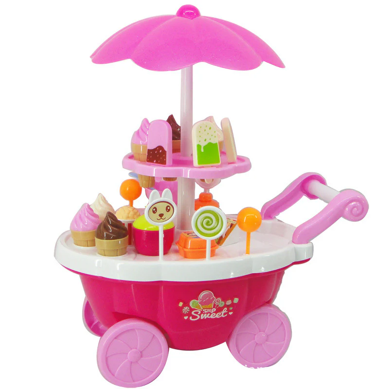 Dessert Trolley Mini Ice Cream Cart Pretend Food Toy Play Set - Image 14