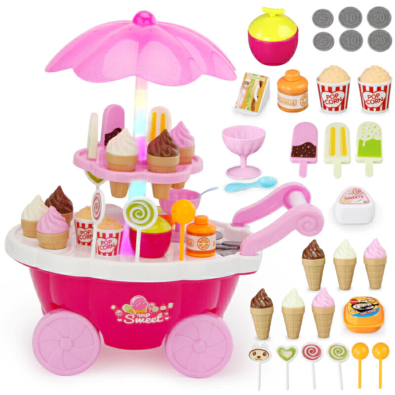 Dessert Trolley Mini Ice Cream Cart Pretend Food Toy Play Set - Image 2