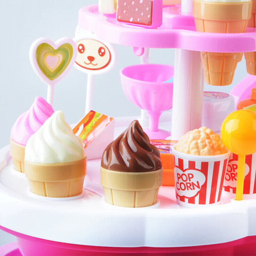 Dessert Trolley Mini Ice Cream Cart Pretend Food Toy Play Set - Image 3