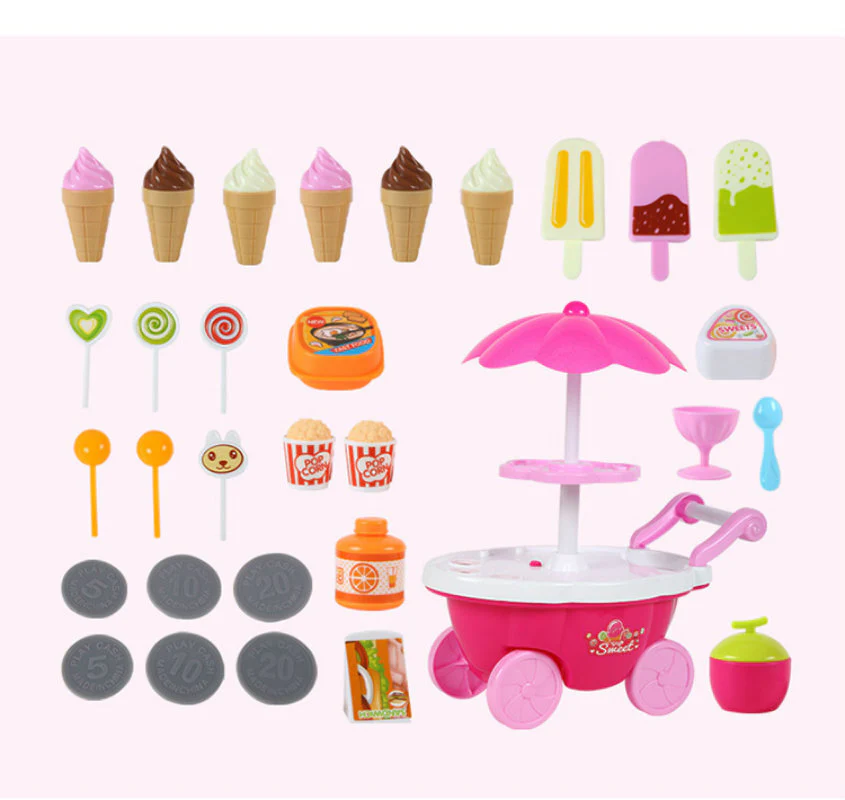 Dessert Trolley Mini Ice Cream Cart Pretend Food Toy Play Set - Image 4