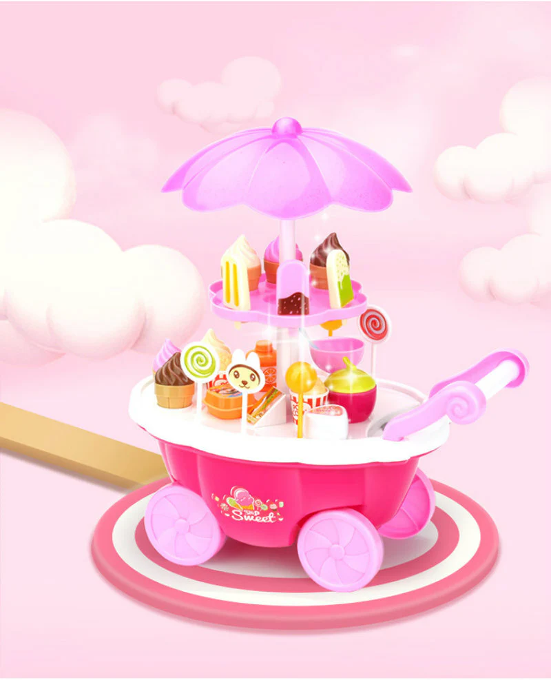 Dessert Trolley Mini Ice Cream Cart Pretend Food Toy Play Set - Image 7