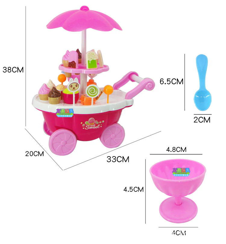Dessert Trolley Mini Ice Cream Cart Pretend Food Toy Play Set - Image 9