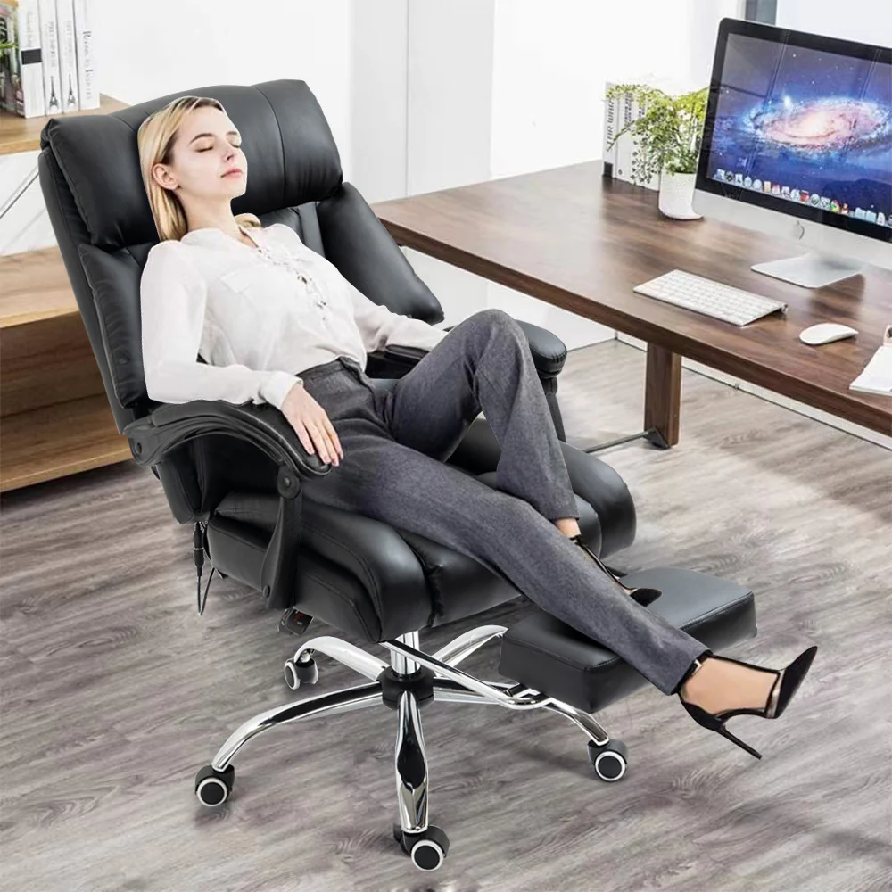Director Deluxe Plush Executive Reclining Office Chair with Foot Rest & Massager (Black) - Image 2