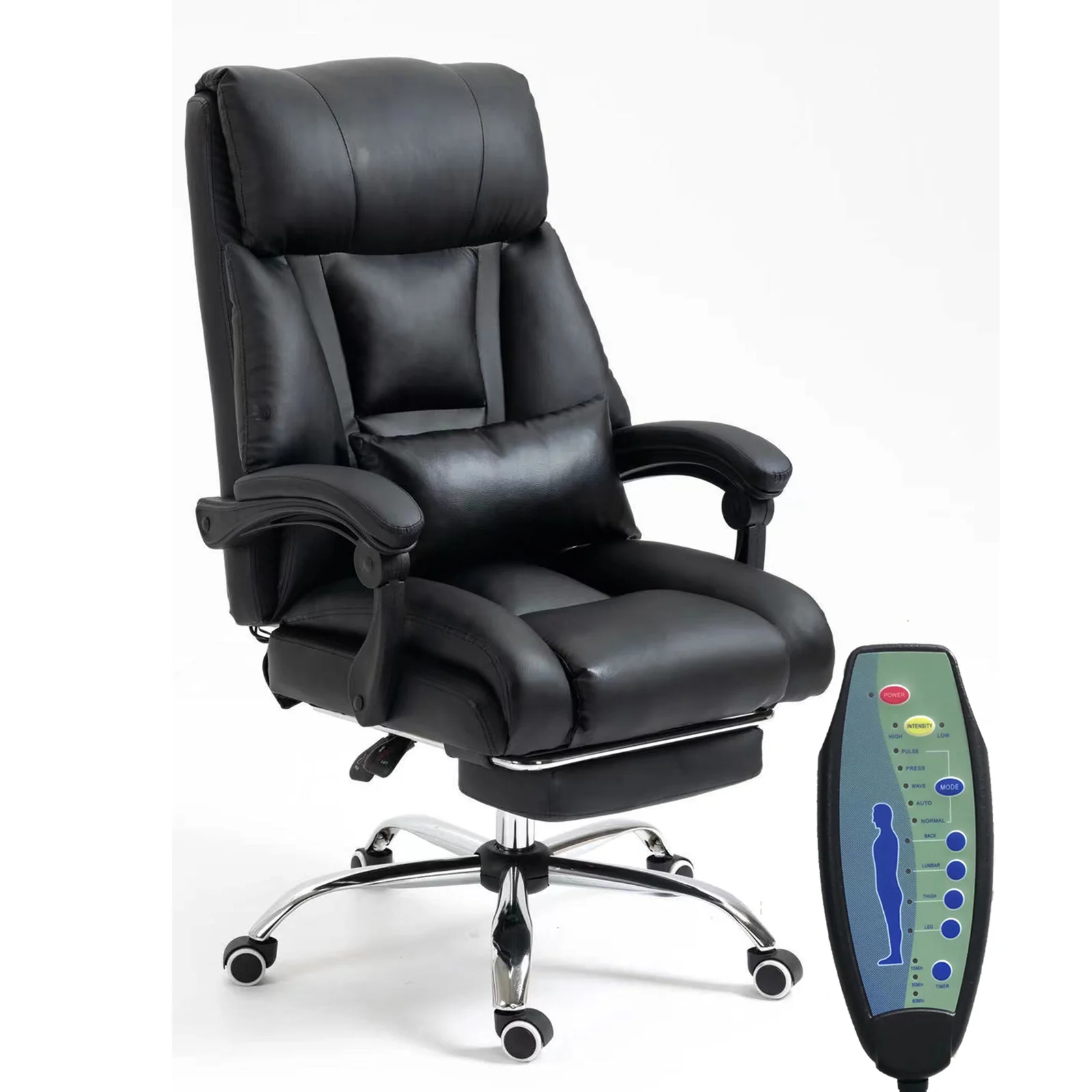 Director Deluxe Plush Executive Reclining Office Chair with Foot Rest & Massager (Black) - Image 25