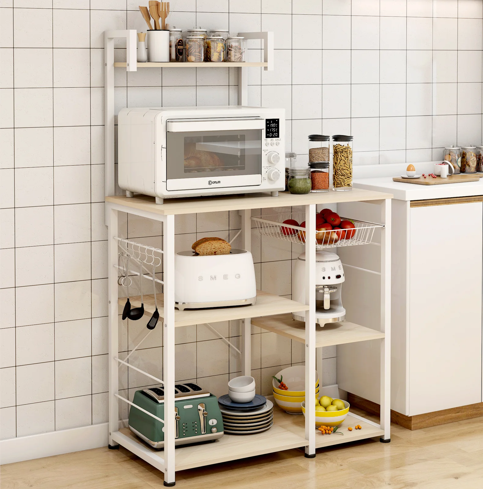 Divine Kitchen Organizer Workbench Storage Shelf (White Oak) - Image 6